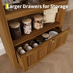 72 Tall Wood Arched Storage Cabinet, Kitchen Pantry with Open Display & Drawer, 6-Tier Standing Arched Bookcase & Cupboard with Adjustable