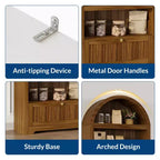 72 Tall Wood Arched Storage Cabinet, Kitchen Pantry with Open Display & Drawer, 6-Tier Standing Arched Bookcase & Cupboard with Adjustable