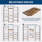 5 Tier Industrial Bookshelf - Adjustable Wood Shelves & Heavy Duty Metal Frame, 100Lbs Capacity, Wide Storage Organizer