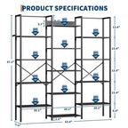 5 Tier Industrial Bookshelf - Adjustable Wood Shelves & Heavy Duty Metal Frame, 100Lbs Capacity, Wide Storage Organizer