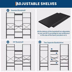 5 Tier Industrial Bookshelf - Adjustable Wood Shelves & Heavy Duty Metal Frame, 100Lbs Capacity, Wide Storage Organizer