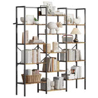 5 Tier Industrial Bookshelf - Adjustable Wood Shelves & Heavy Duty Metal Frame, 100Lbs Capacity, Wide Storage Organizer