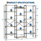 5 Tier Industrial Bookshelf - Adjustable Wood Shelves & Heavy Duty Metal Frame, 100Lbs Capacity, Wide Storage Organizer