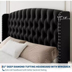 Acekool 51 Cream Velvet Queen Bed Frame - Wingback Headboard, Deep Button Tufting, No Box Spring Needed, Easy Assembly