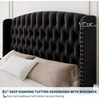 Acekool 51 Cream Velvet Queen Bed Frame - Wingback Headboard, Deep Button Tufting, No Box Spring Needed, Easy Assembly