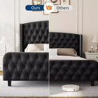 Acekool 51 Cream Velvet Queen Bed Frame - Wingback Headboard, Deep Button Tufting, No Box Spring Needed, Easy Assembly