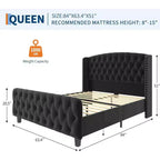 Acekool 51 Cream Velvet Queen Bed Frame - Wingback Headboard, Deep Button Tufting, No Box Spring Needed, Easy Assembly