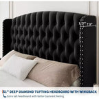 Acekool 51 Cream Velvet Queen Bed Frame - Wingback Headboard, Deep Button Tufting, No Box Spring Needed, Easy Assembly