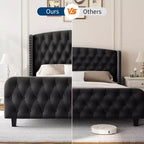 Acekool 51 Cream Velvet Queen Bed Frame - Wingback Headboard, Deep Button Tufting, No Box Spring Needed, Easy Assembly