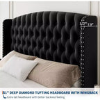 Acekool 51 Cream Velvet Queen Bed Frame - Wingback Headboard, Deep Button Tufting, No Box Spring Needed, Easy Assembly