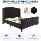 Acekool 51 Cream Velvet Queen Bed Frame - Wingback Headboard, Deep Button Tufting, No Box Spring Needed, Easy Assembly