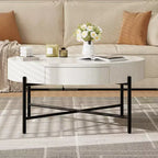 Circular coffee table,round table with drawers,easy to assemble wooden decorative center table,natural living room table