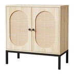 31.5 Sideboard Buffet Cabinet, Rattan Storage Cabinet with Adjustable Shelves, Kitchen Pantry Cabinet for Living Dining Room Entryway