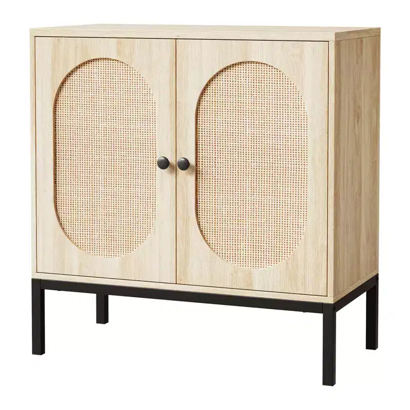 31.5 Sideboard Buffet Cabinet, Rattan Storage Cabinet with Adjustable Shelves, Kitchen Pantry Cabinet for Living Dining Room Entryway