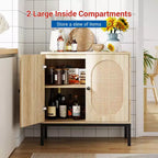 31.5 Sideboard Buffet Cabinet, Rattan Storage Cabinet with Adjustable Shelves, Kitchen Pantry Cabinet for Living Dining Room Entryway