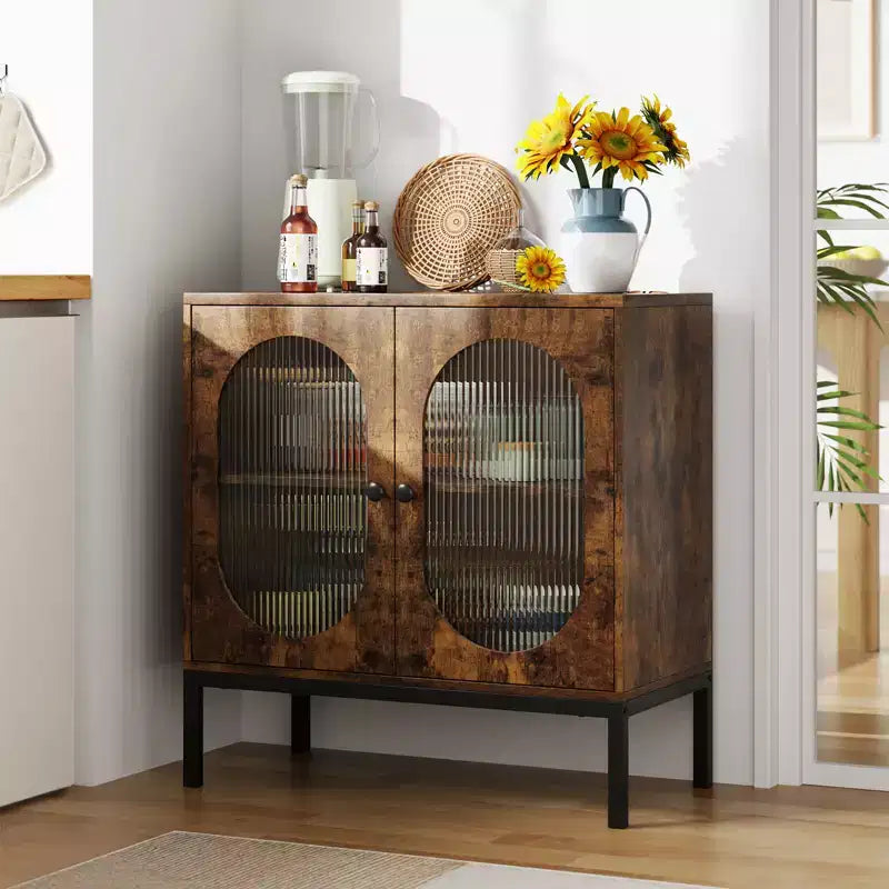 31.5 Sideboard Buffet Cabinet, Rattan Storage Cabinet with Adjustable Shelves, Kitchen Pantry Cabinet for Living Dining Room Entryway