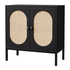31.5 Sideboard Buffet Cabinet, Rattan Storage Cabinet with Adjustable Shelves, Kitchen Pantry Cabinet for Living Dining Room Entryway