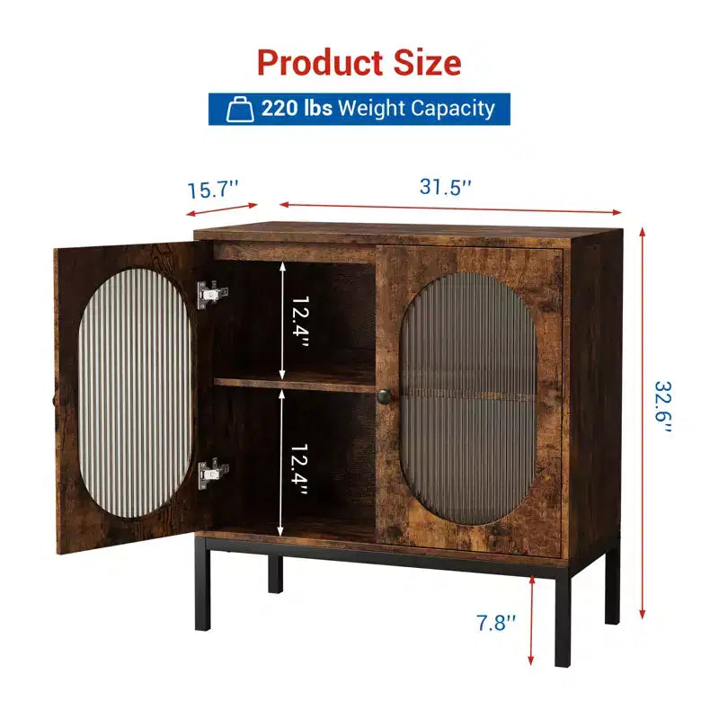 31.5 Sideboard Buffet Cabinet, Rattan Storage Cabinet with Adjustable Shelves, Kitchen Pantry Cabinet for Living Dining Room Entryway