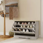 AndMakers 17.71 in. H x 23.62 in. W Antique White Shoe Cabinet with 1 Flip Drawer and Adjustable Shelf