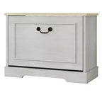 AndMakers 17.71 in. H x 23.62 in. W Antique White Shoe Cabinet with 1 Flip Drawer and Adjustable Shelf