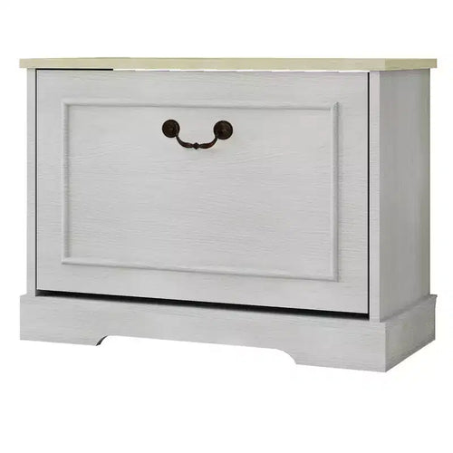 AndMakers 17.71 in. H x 23.62 in. W Antique White Shoe Cabinet with 1 Flip Drawer and Adjustable Shelf