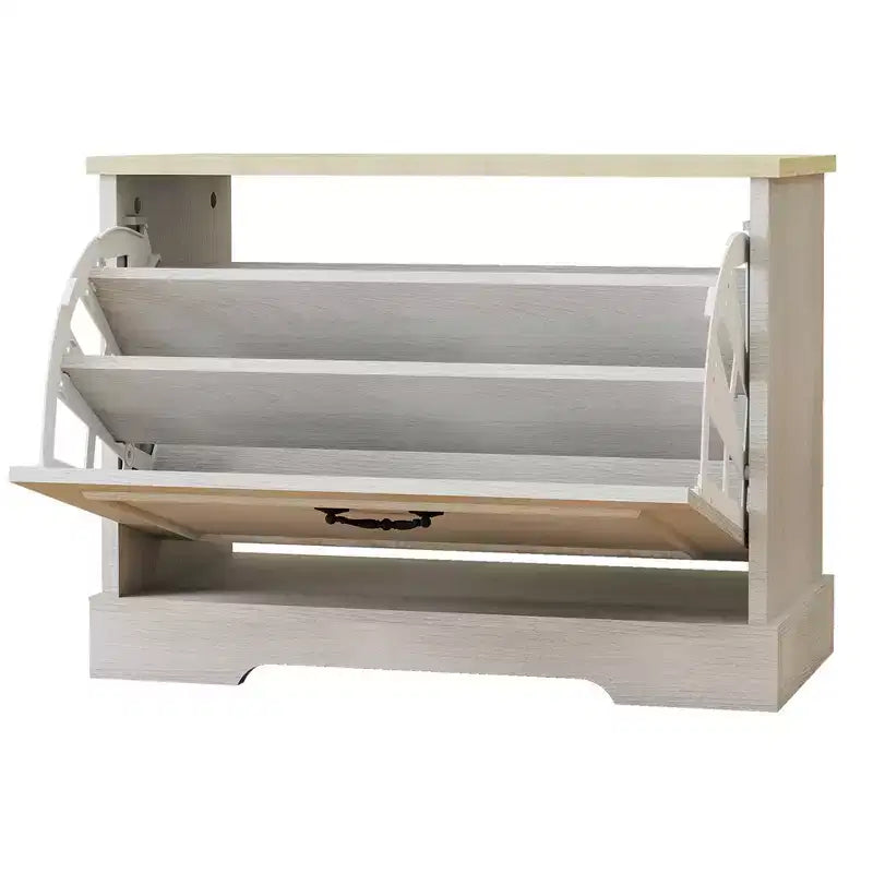 AndMakers 17.71 in. H x 23.62 in. W Antique White Shoe Cabinet with 1 Flip Drawer and Adjustable Shelf