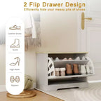 AndMakers 17.71 in. H x 23.62 in. W Antique White Shoe Cabinet with 1 Flip Drawer and Adjustable Shelf