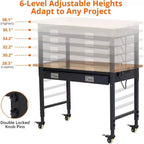 Workbench Adjustable Height 48 x 24 Worktable, Heavy Duty Rubber Wood Top Workbench with Drawer Storage Pegboard, 2000LBS Load Capacity,Tool Storage