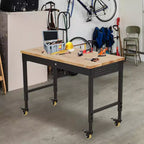 Workbench Adjustable Height 48 x 24 Worktable, Heavy Duty Rubber Wood Top Workbench with Drawer Storage Pegboard, 2000LBS Load Capacity,Tool Storage