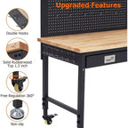 Workbench Adjustable Height 48 x 24 Worktable, Heavy Duty Rubber Wood Top Workbench with Drawer Storage Pegboard, 2000LBS Load Capacity,Tool Storage