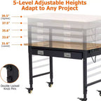 Workbench Adjustable Height 48 x 24 Worktable, Heavy Duty Rubber Wood Top Workbench with Drawer Storage Pegboard, 2000LBS Load Capacity,Tool Storage