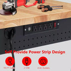 Workbench Adjustable Height 48 x 24 Worktable, Heavy Duty Rubber Wood Top Workbench with Drawer Storage Pegboard, 2000LBS Load Capacity,Tool Storage