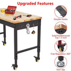 Workbench Adjustable Height 48 x 24 Worktable, Heavy Duty Rubber Wood Top Workbench with Drawer Storage Pegboard, 2000LBS Load Capacity,Tool Storage