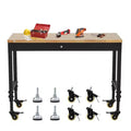 Workbench Adjustable Height 48 x 24 Worktable, Heavy Duty Rubber Wood Top Workbench with Drawer Storage Pegboard, 2000LBS Load Capacity,Tool Storage
