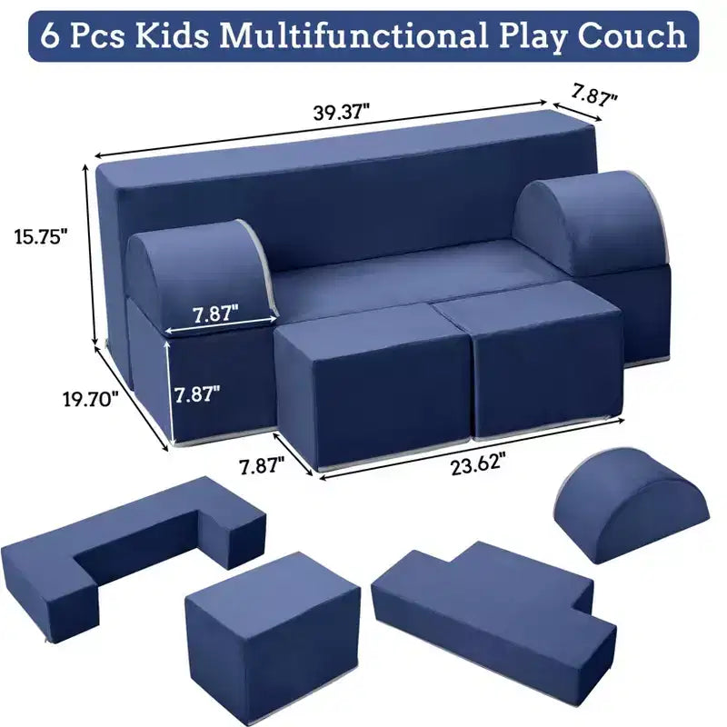 GustoWave Modular Kids Couch 6 Pcs, Foam Play Sofa Set with Detachable Cushions, Convertible Soft Couch for Toddlers and Kids