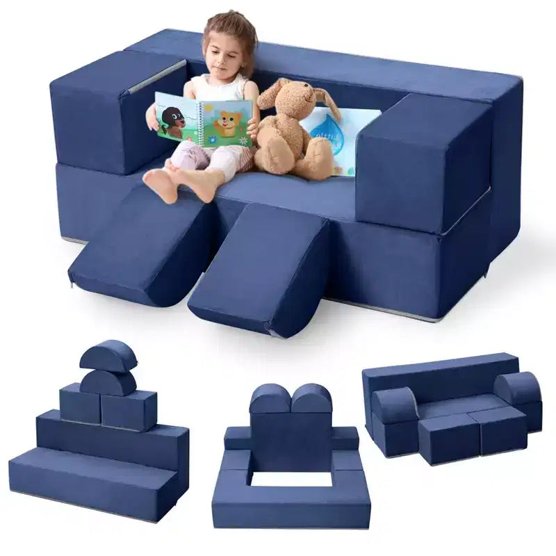 GustoWave Modular Kids Couch 6 Pcs, Foam Play Sofa Set with Detachable Cushions, Convertible Soft Couch for Toddlers and Kids