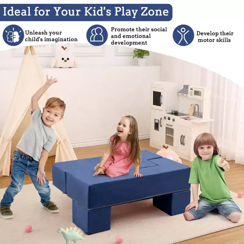 GustoWave Modular Kids Couch 6 Pcs, Foam Play Sofa Set with Detachable Cushions, Convertible Soft Couch for Toddlers and Kids