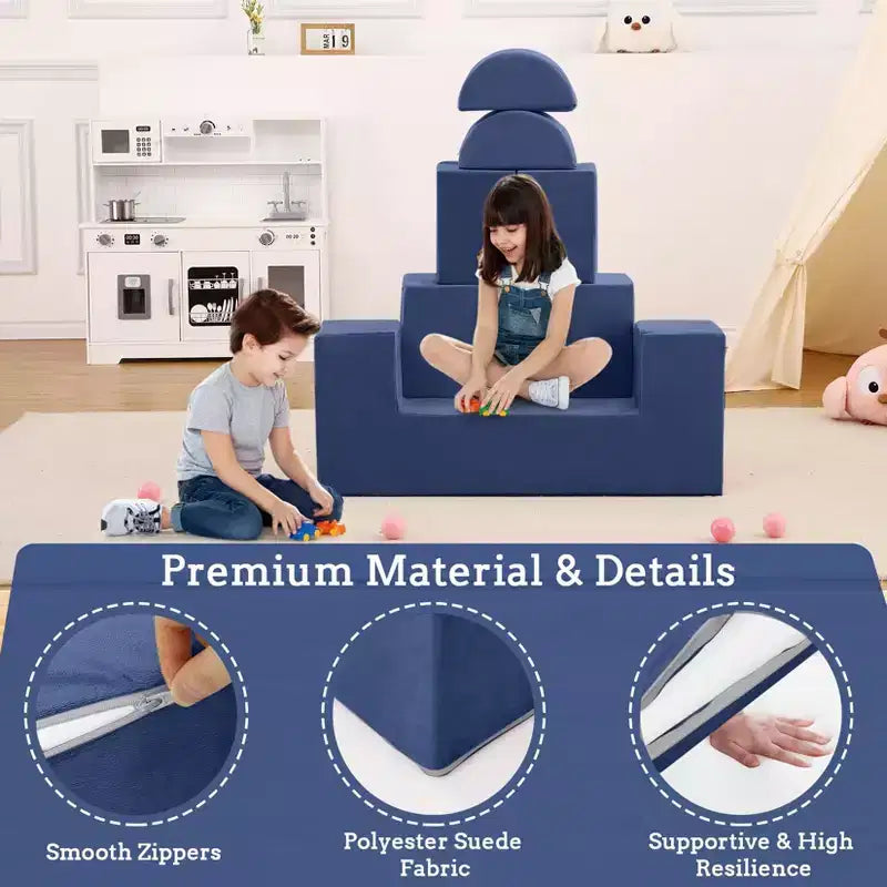 GustoWave Modular Kids Couch 6 Pcs, Foam Play Sofa Set with Detachable Cushions, Convertible Soft Couch for Toddlers and Kids