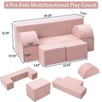 GustoWave Modular Kids Couch 6 Pcs, Foam Play Sofa Set with Detachable Cushions, Convertible Soft Couch for Toddlers and Kids