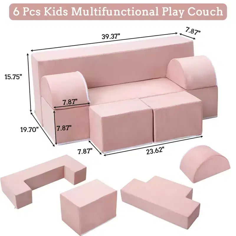 GustoWave Modular Kids Couch 6 Pcs, Foam Play Sofa Set with Detachable Cushions, Convertible Soft Couch for Toddlers and Kids