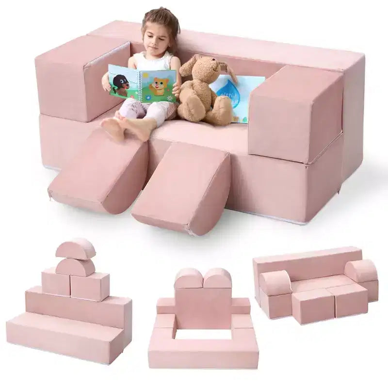 GustoWave Modular Kids Couch 6 Pcs, Foam Play Sofa Set with Detachable Cushions, Convertible Soft Couch for Toddlers and Kids