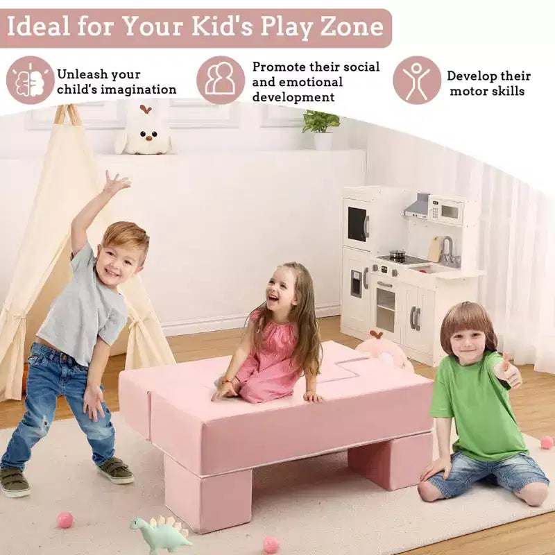 GustoWave Modular Kids Couch 6 Pcs, Foam Play Sofa Set with Detachable Cushions, Convertible Soft Couch for Toddlers and Kids