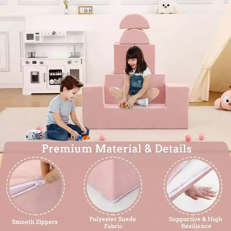 GustoWave Modular Kids Couch 6 Pcs, Foam Play Sofa Set with Detachable Cushions, Convertible Soft Couch for Toddlers and Kids
