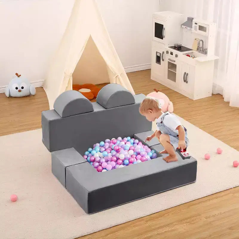 GustoWave Modular Kids Couch 6 Pcs, Foam Play Sofa Set with Detachable Cushions, Convertible Soft Couch for Toddlers and Kids