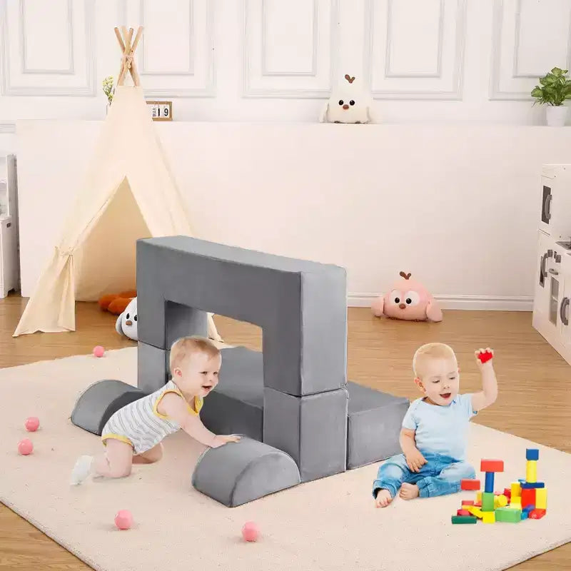 GustoWave Modular Kids Couch 6 Pcs, Foam Play Sofa Set with Detachable Cushions, Convertible Soft Couch for Toddlers and Kids