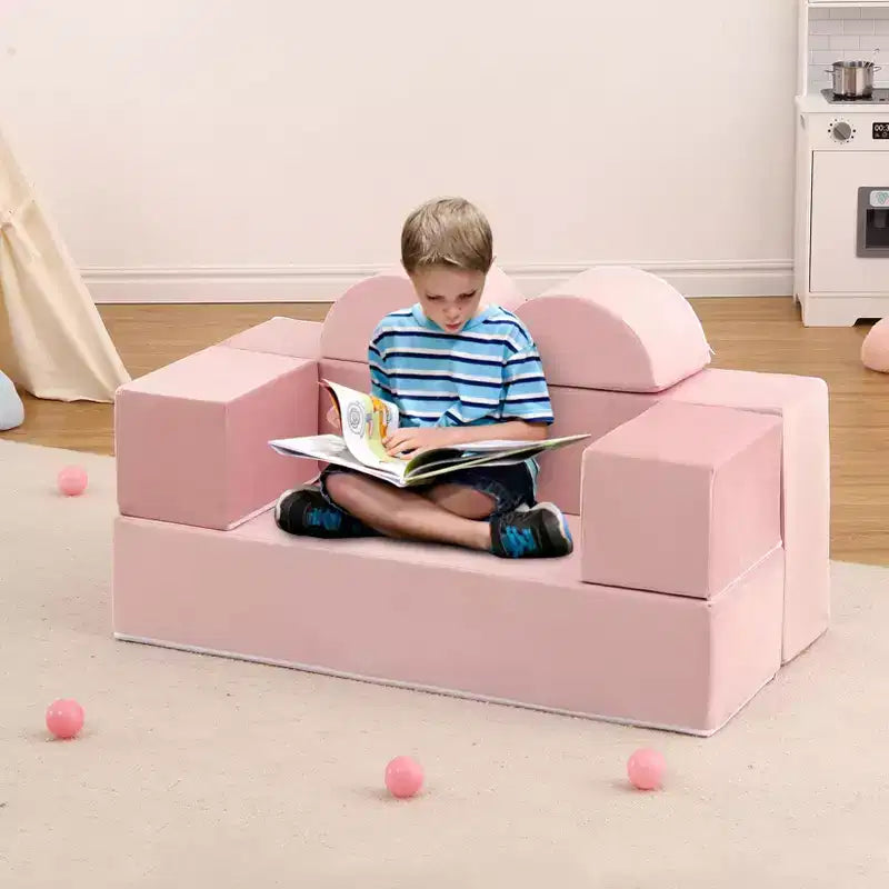 GustoWave Modular Kids Couch 6 Pcs, Foam Play Sofa Set with Detachable Cushions, Convertible Soft Couch for Toddlers and Kids