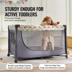VEVOR Baby Playpen Travel Crib, Quick-Folding Playpen for Baby & Toddler,Portable Baby Fence Play Yard with Wheels,Breathable Mesh & Travel Bag, Gray