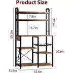 Scaffale da forno con presa di corrente, scaffale da cucina con cesto in filo, supporto per microonde con ampi ripiani aperti, scaffale portaoggetti autoportante a 6 livelli