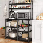 Scaffale da forno con presa di corrente, scaffale da cucina con cesto in filo, supporto per microonde con ampi ripiani aperti, scaffale portaoggetti autoportante a 6 livelli