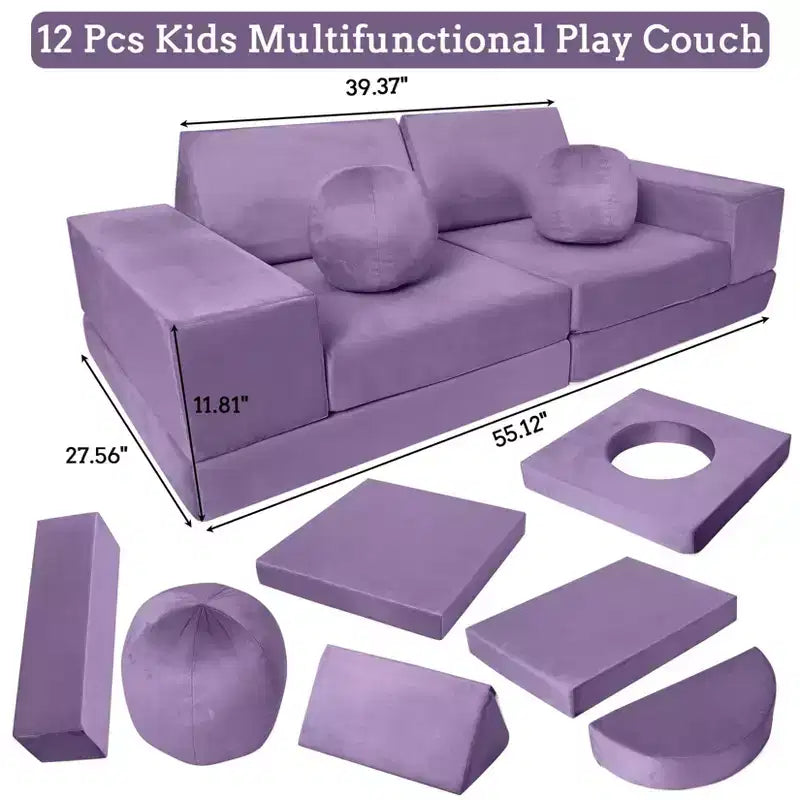 GustoWave Kids Couch 12PCS, Modular Kids Play Couch for Inspiring Child Creativity, Toddler Couch Child Sectional Sofa